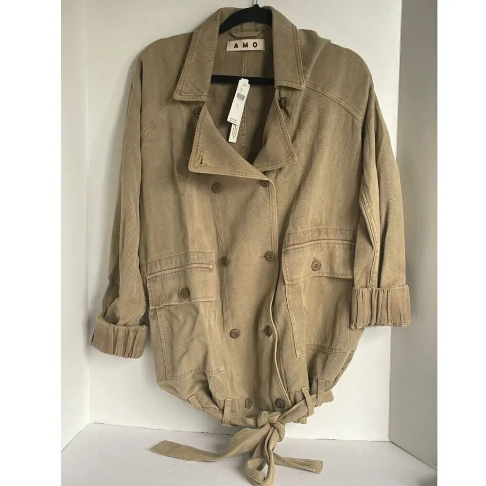 Anthropologie Draped Utility Safari Jacket Sage Green Belted Womens S